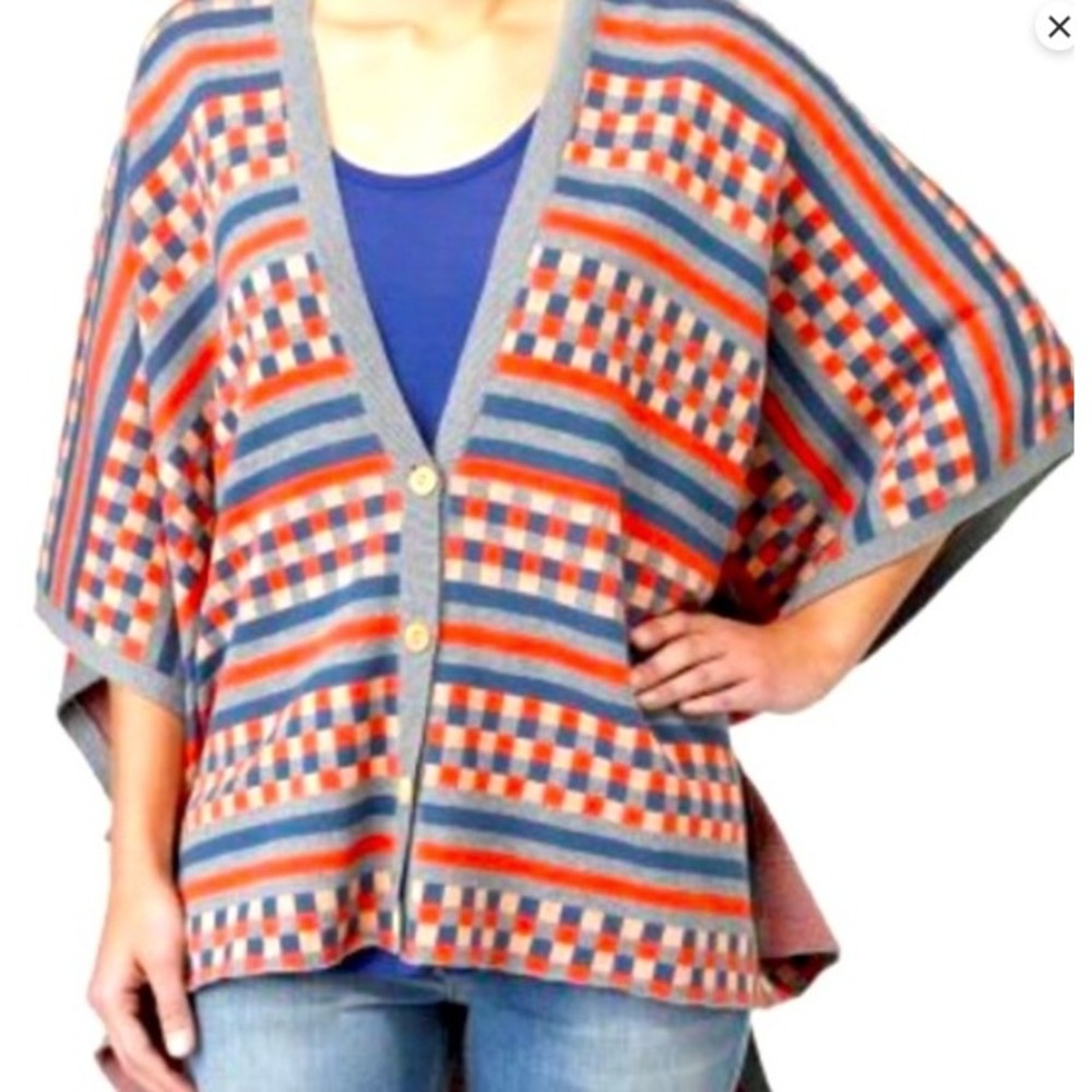 Quiksilver Multicolored Cotton Checkered Poncho One Size Slouchy Indie Grunge